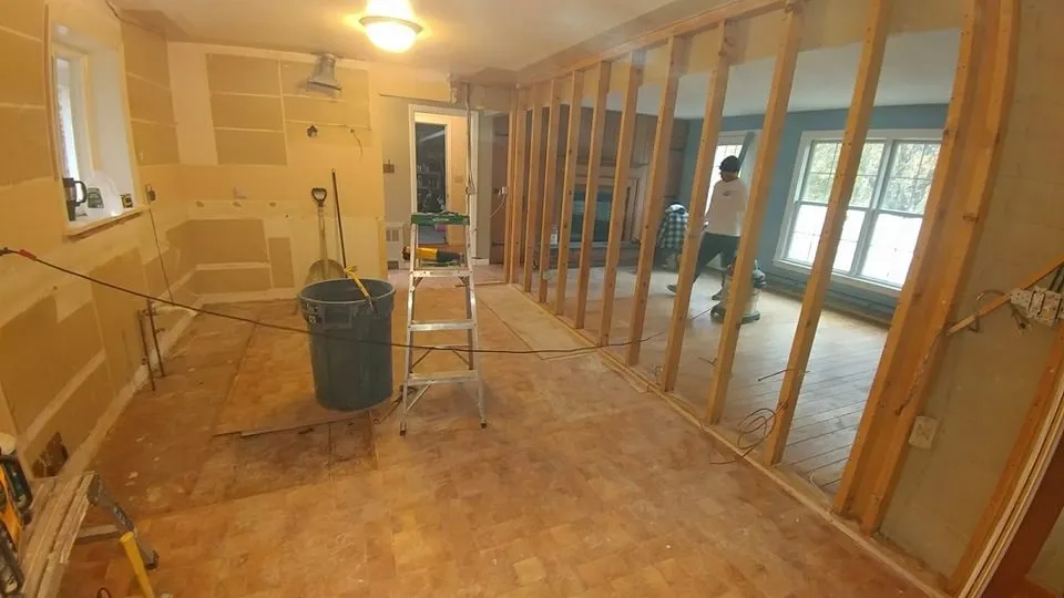 Interior wall framing during a whole-house remodel